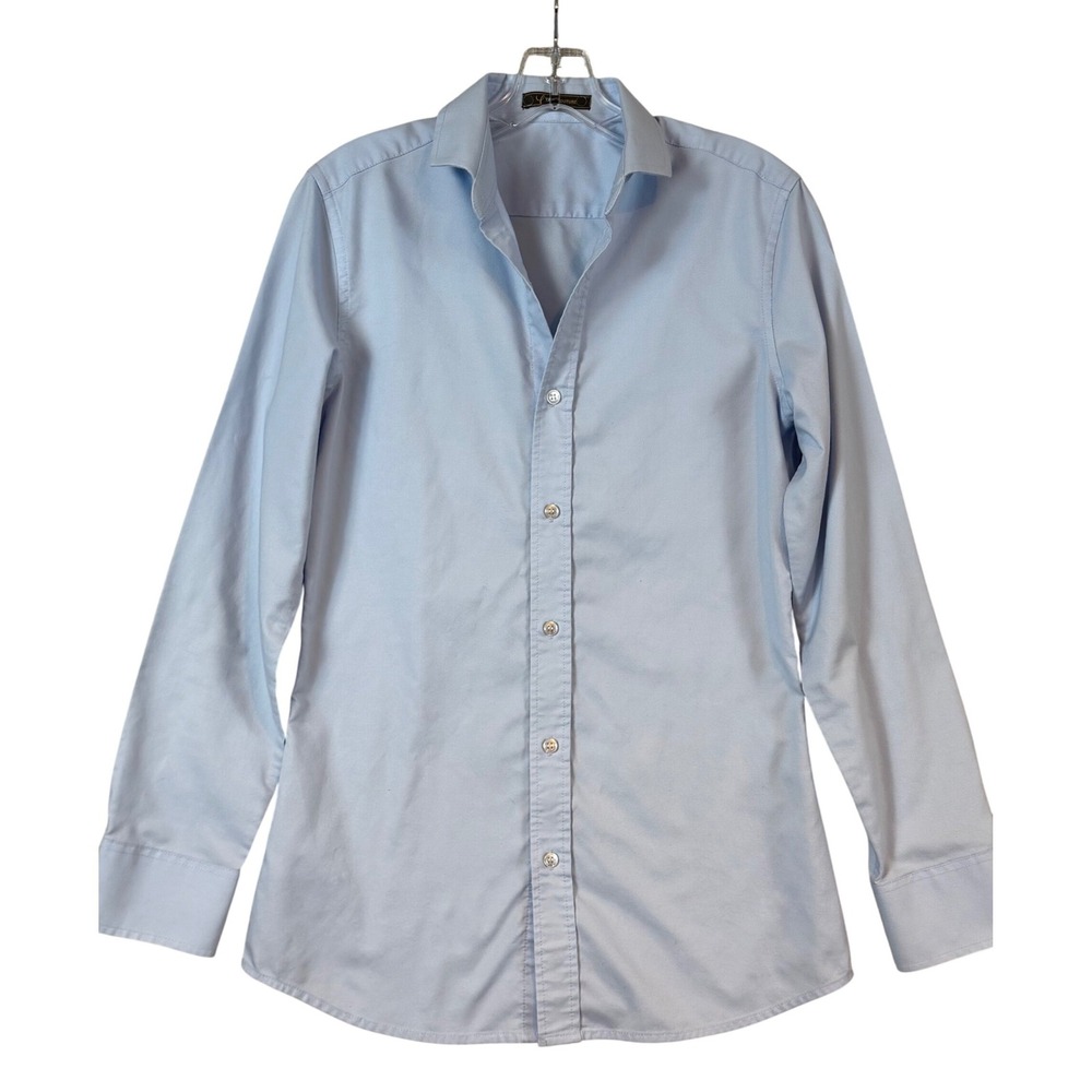 Yaly Couture Men Light Blue Long Sleeve Button Down Tailored Shirt PICS FOR SIZE